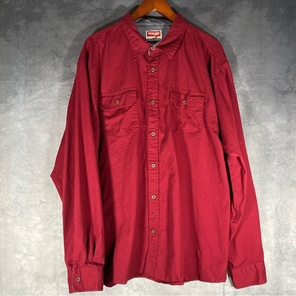 Wrangler Premium Workwear Long Sleeve Sz XXL Red Burgundy‎ Button Down Shirt